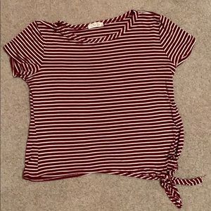 Cropped red and white striped shirt